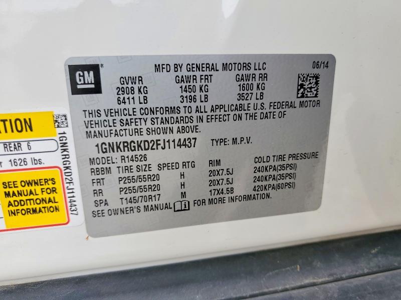 51189586 :رقم المزاد ، 1GNKRGKD2FJ114437 vin ، 2015 Chevrolet Traverse مزاد بيع