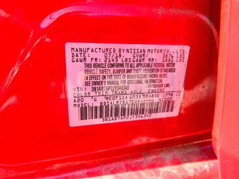 50652606 :رقم المزاد ، 3N1AB7AP2JY346340 vin ، 2018 Nissan Sentra مزاد بيع