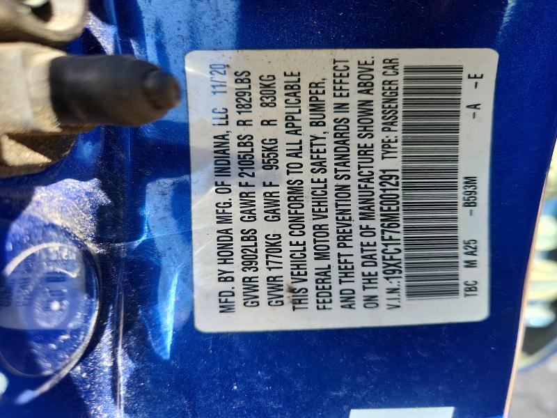 2021 Honda Civic მანქანა იყიდება აუქციონზე, vin: 19XFC1F76ME001291, აუქციონის ნომერი: 49870126