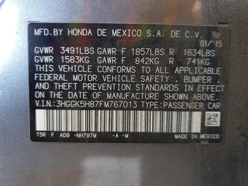 2015 Honda Fit მანქანა იყიდება აუქციონზე, vin: 3HGGK5H87FM767013, აუქციონის ნომერი: 50161316