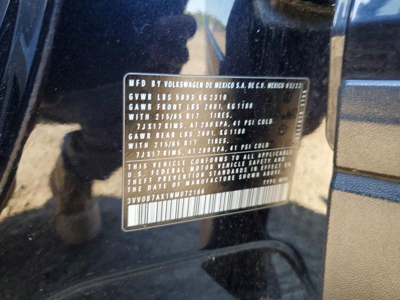2022 Volkswagen Tiguan მანქანა იყიდება აუქციონზე, vin: 3VV0B7AX1NM072166, აუქციონის ნომერი: 49896526