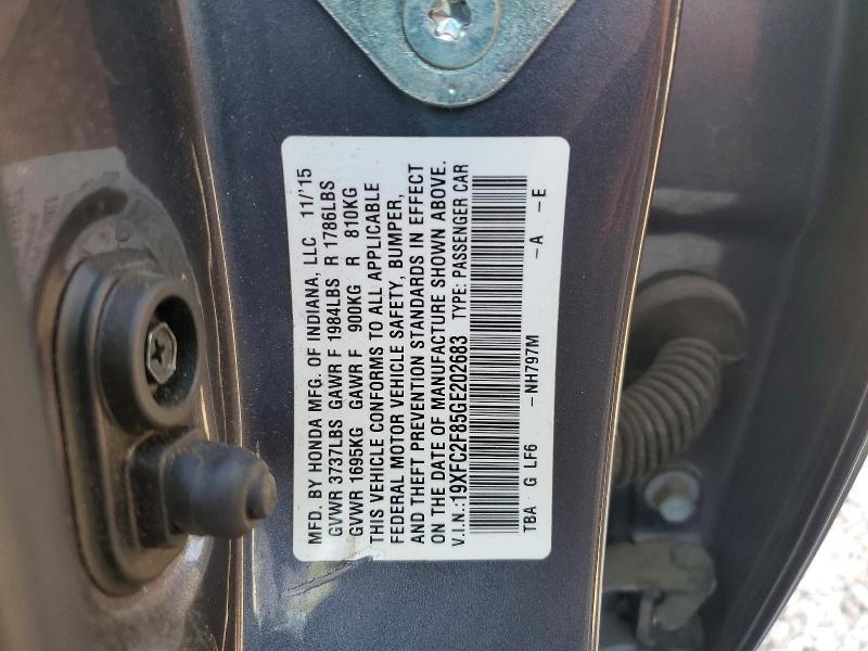 Продаж на аукціоні авто 2016 Honda Civic, vin: 19XFC2F85GE202683, номер лоту: 50637426