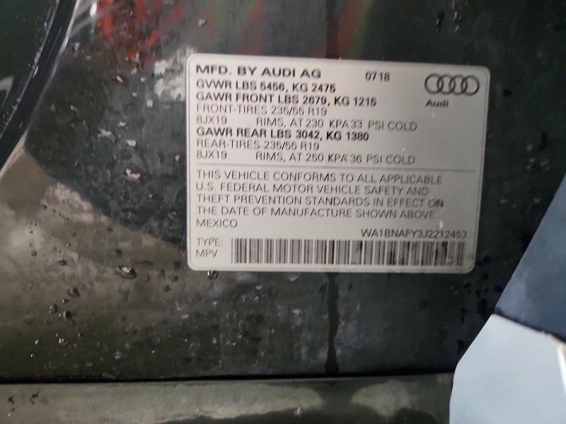 2018 Audi Q5 მანქანა იყიდება აუქციონზე, vin: WA1BNAFY3J2212453, აუქციონის ნომერი: 49995196