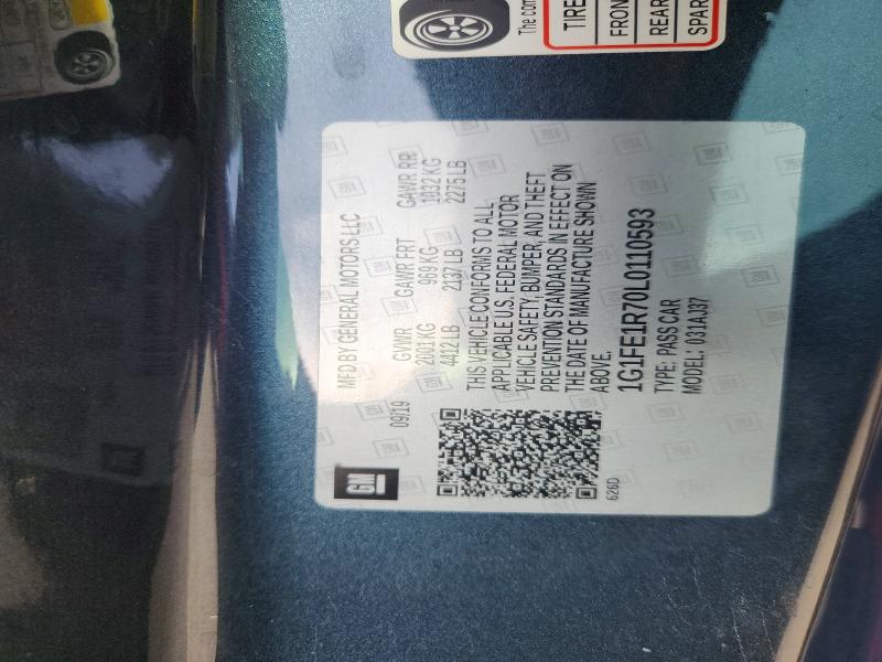 Aukcja sprzedaży 2020 Chevrolet Camaro, vin: 1G1FE1R70L0110593, numer aukcji: 49170806