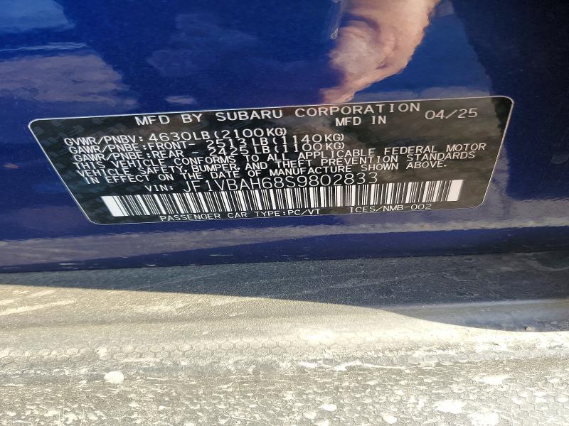 Auction sale of the 2025 Subaru Wrx, vin: JF1VBAH68S9802833, lot number: 49511356
