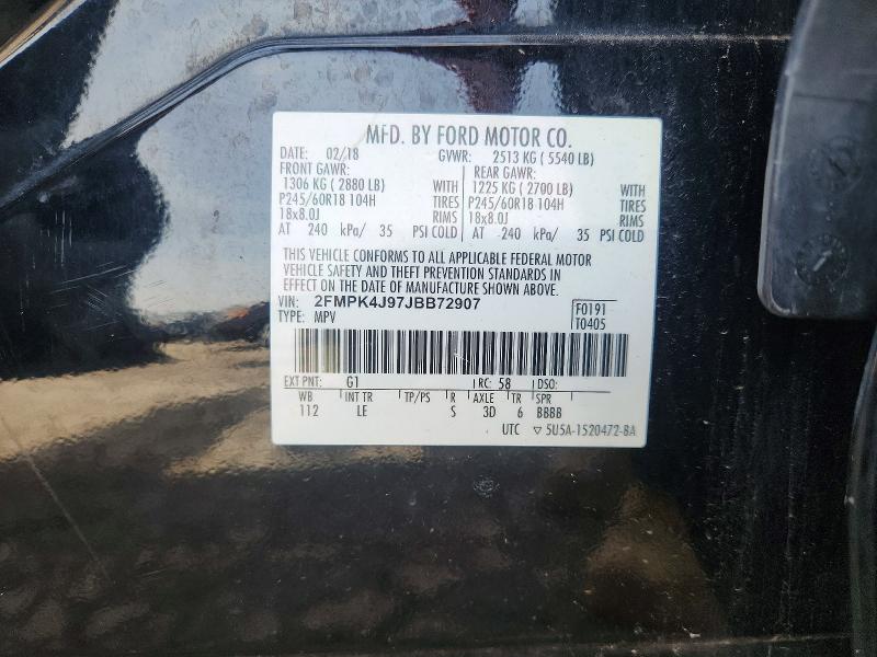 2018 Ford Edge მანქანა იყიდება აუქციონზე, vin: 2FMPK4J97JBB72907, აუქციონის ნომერი: 48594086