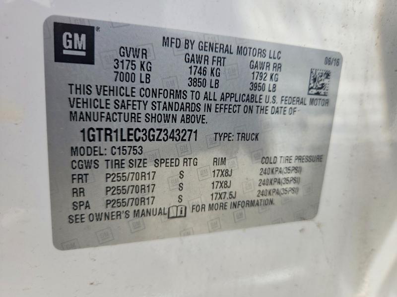 49982166 :رقم المزاد ، 1GTR1LEC3GZ343271 vin ، 2016 Gmc Sierra مزاد بيع