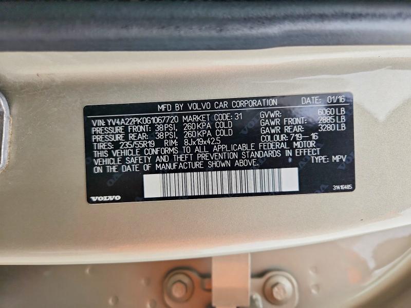 51618956 :رقم المزاد ، YV4A22PK0G1067720 vin ، 2016 Volvo Xc90 مزاد بيع