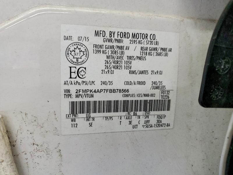 2015 Ford Edge მანქანა იყიდება აუქციონზე, vin: 2FMPK4AP7FBB78566, აუქციონის ნომერი: 48394276