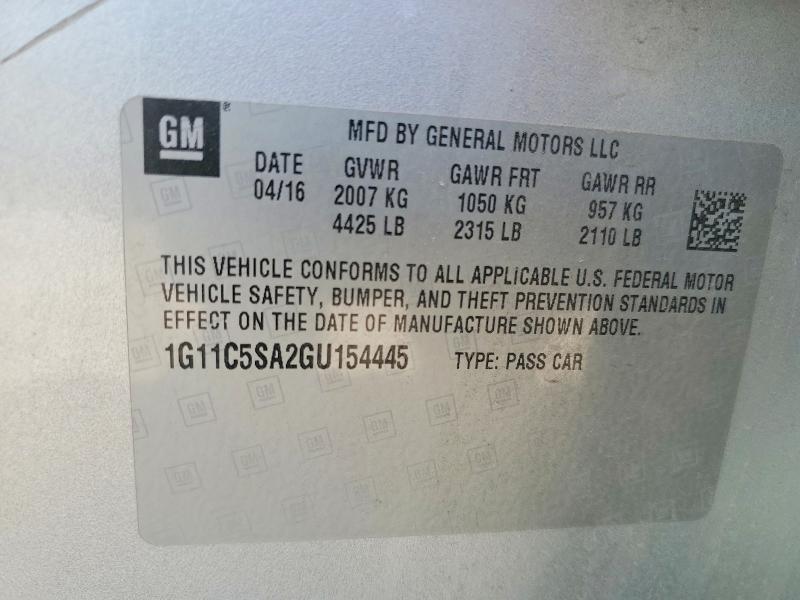 49494926 :رقم المزاد ، 1G11C5SA2GU154445 vin ، 2016 Chevrolet Malibu Limited مزاد بيع