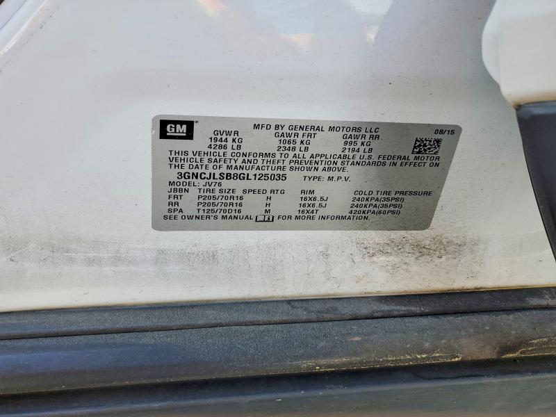 47429706 :رقم المزاد ، 3GNCJLSB8GL125035 vin ، 2016 Chevrolet Trax مزاد بيع