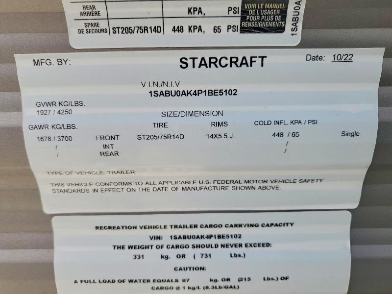 Продаж на аукціоні авто 2023 Starcraft Autumn Ridge, vin: 1SABU0AK4P1BE5102, номер лоту: 48621786