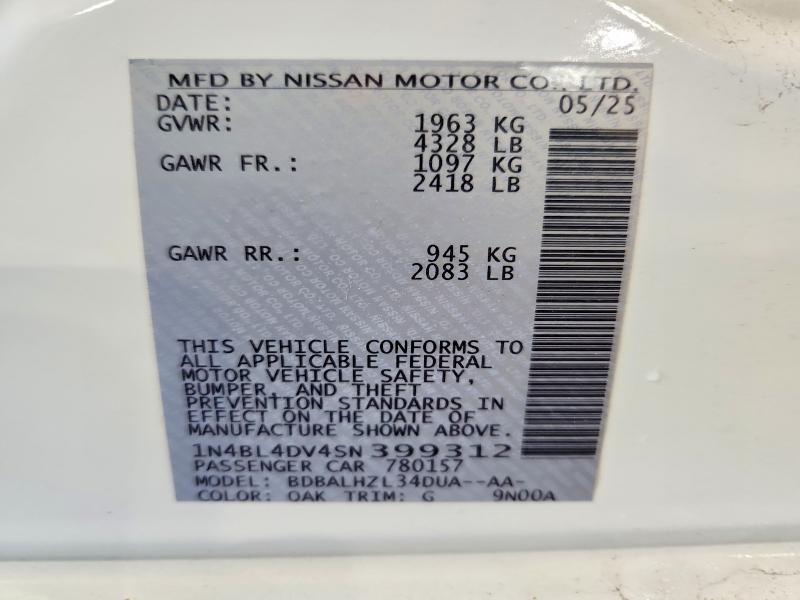 51548066 :رقم المزاد ، 1N4BL4DV4SN399312 vin ، 2025 Nissan Altima مزاد بيع