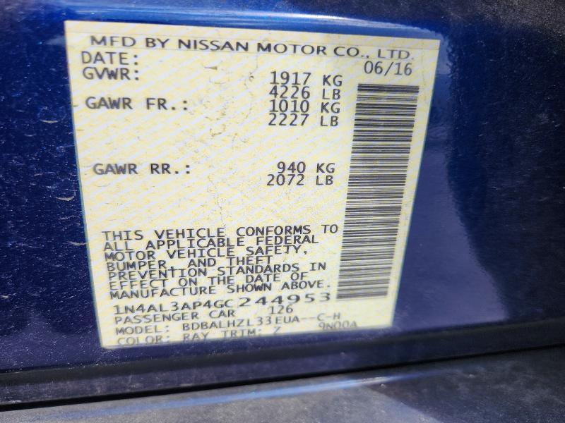 Aukcja sprzedaży 2016 Nissan Altima, vin: 1N4AL3AP4GC244953, numer aukcji: 47734496