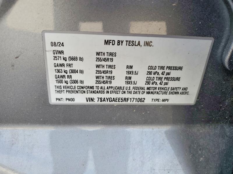 48396116 :رقم المزاد ، 7SAYGAEE5RF171062 vin ، 2024 Tesla Model Y مزاد بيع