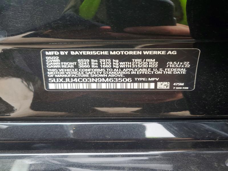 Aukcja sprzedaży 2022 Bmw X5, vin: 5UXJU4C03N9M63506, numer aukcji: 49733406