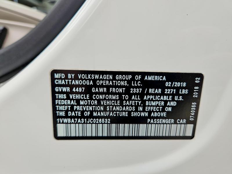 Продажа на аукционе авто 2018 Volkswagen Passat, vin: 1VWBA7A31JC026532, номер лота: 49561656