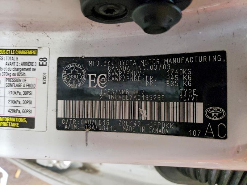 Aukcja sprzedaży 2010 Toyota Corolla, vin: 2T1BU4EE7AC195269, numer aukcji: 50097166
