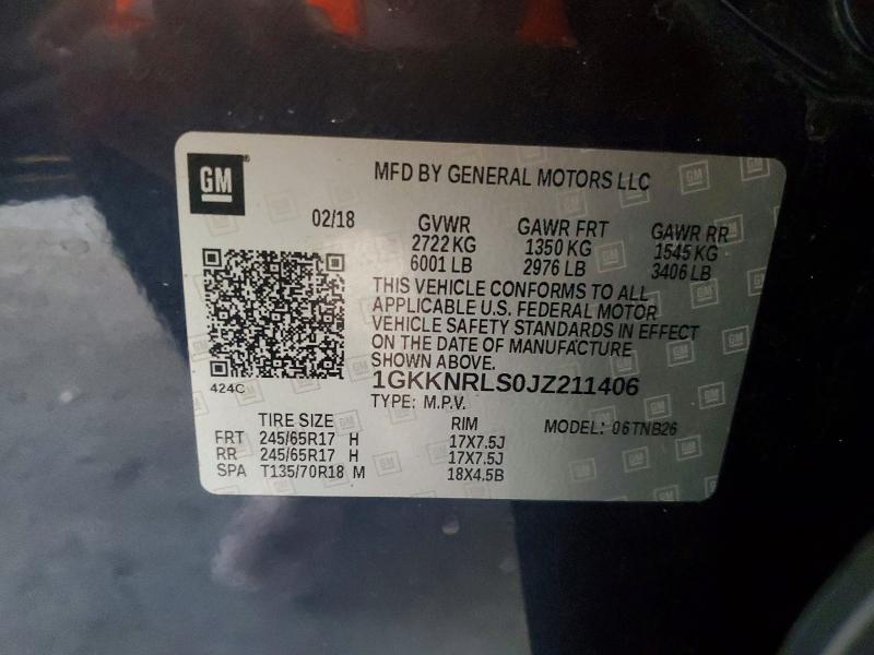 Aukcja sprzedaży 2018 Gmc Acadia, vin: 1GKKNRLS0JZ211406, numer aukcji: 49593566