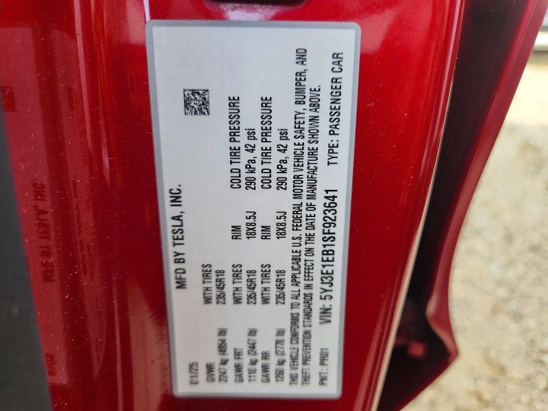 Aukcja sprzedaży 2025 Tesla Model 3, vin: 5YJ3E1EB1SF923641, numer aukcji: 48483316