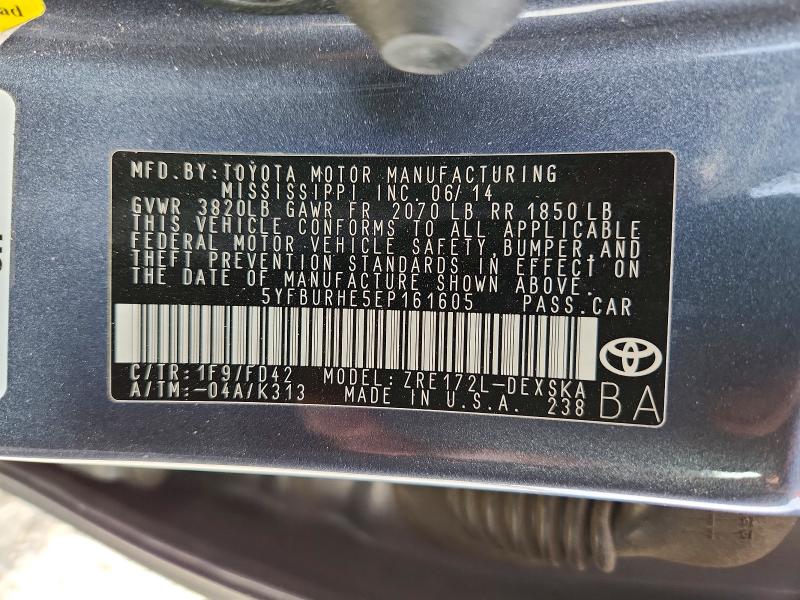 50958526 :رقم المزاد ، 5YFBURHE5EP161605 vin ، 2014 Toyota Corolla مزاد بيع