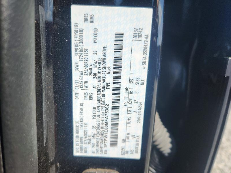 Aukcja sprzedaży 2021 Ford F150, vin: 1FTFW1E80MFA75362, numer aukcji: 49227276