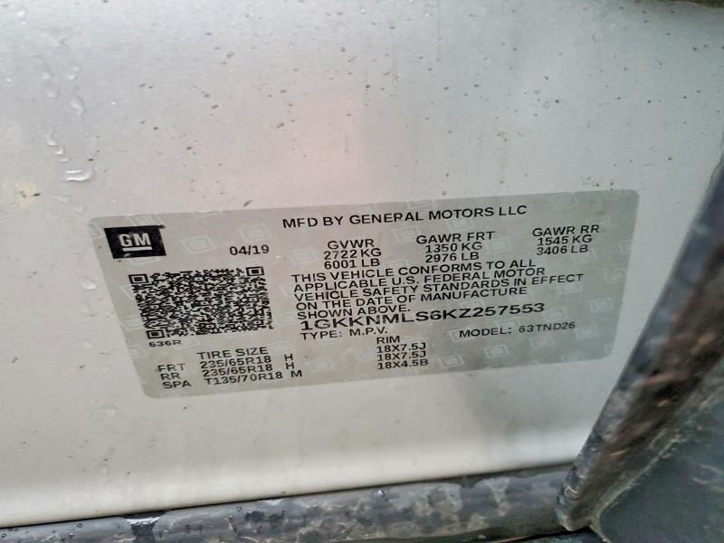 Продаж на аукціоні авто 2019 Gmc Acadia, vin: 1GKKNMLS6KZ257553, номер лоту: 51802866