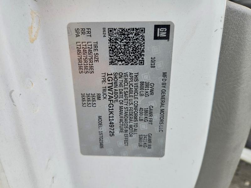 Aukcja sprzedaży 2019 Gmc Savana, vin: 1GTW7AFG1K1149725, numer aukcji: 49965306