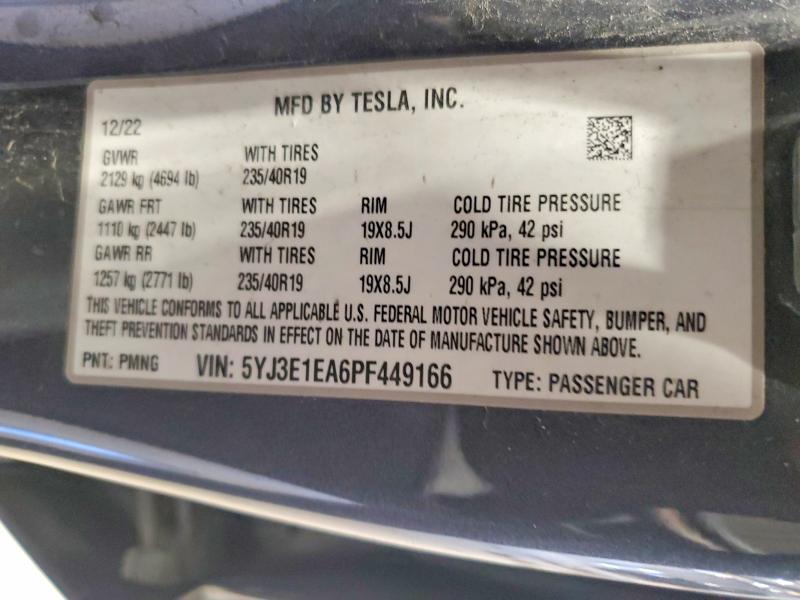 Aukcja sprzedaży 2023 Tesla Model 3, vin: 5YJ3E1EA6PF449166, numer aukcji: 51206536
