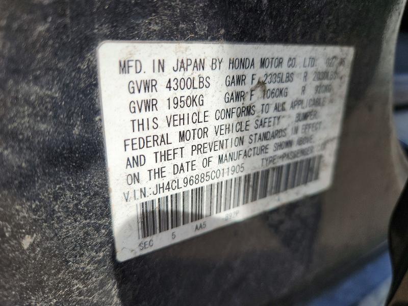 49811746 :رقم المزاد ، JH4CL96885C011905 vin ، 2005 Acura Tsx مزاد بيع