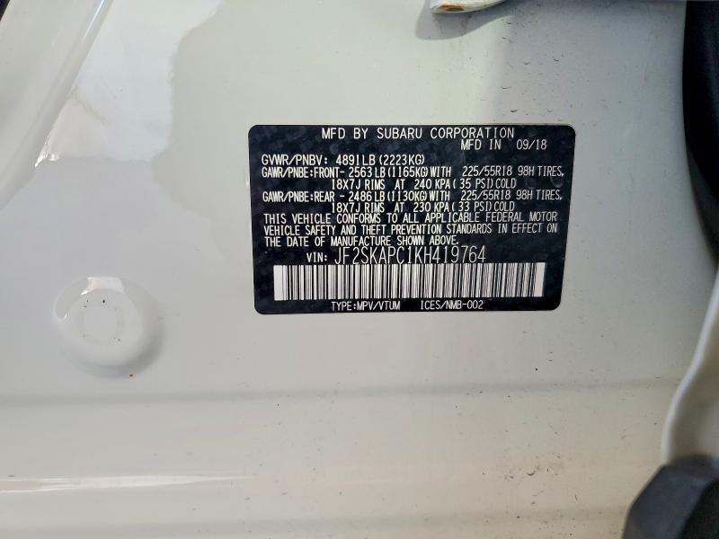 2019 Subaru Forester მანქანა იყიდება აუქციონზე, vin: JF2SKAPC1KH419764, აუქციონის ნომერი: 49025726