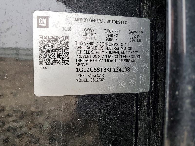 Aukcja sprzedaży 2019 Chevrolet Malibu, vin: 1G1ZC5ST8KF124108, numer aukcji: 49944276