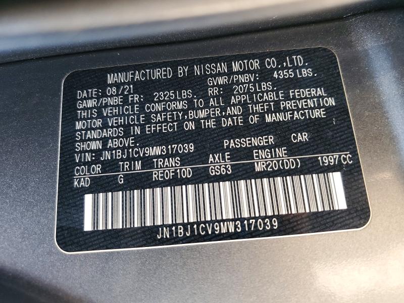 2021 Nissan Rogue Sport მანქანა იყიდება აუქციონზე, vin: JN1BJ1CV9MW317039, აუქციონის ნომერი: 50997106