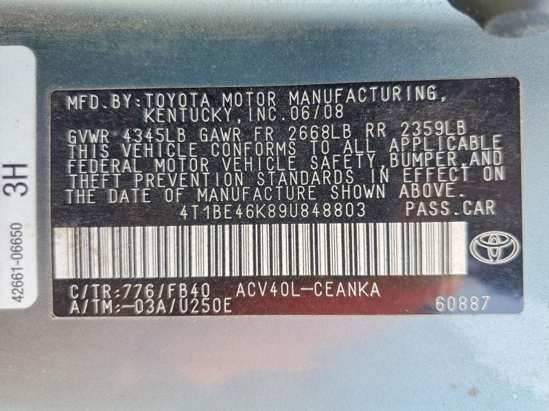 50699116 :رقم المزاد ، 4T1BE46K89U848803 vin ، 2009 Toyota Camry مزاد بيع