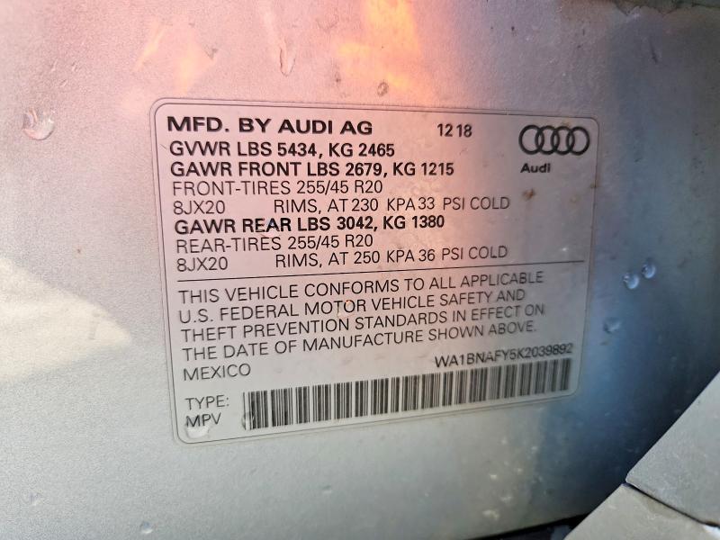 Aukcja sprzedaży 2019 Audi Q5, vin: WA1BNAFY5K2039892, numer aukcji: 48147586