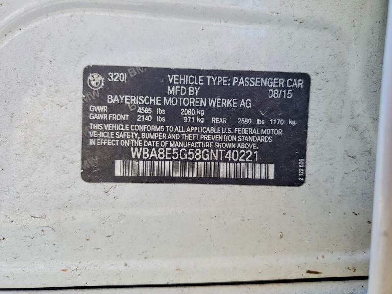 2016 Bmw 320 მანქანა იყიდება აუქციონზე, vin: WBA8E5G58GNT40221, აუქციონის ნომერი: 48612006