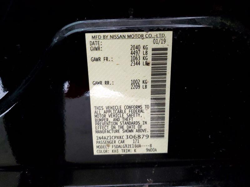 2019 Nissan Leaf მანქანა იყიდება აუქციონზე, vin: 1N4AZ1CPXKC306879, აუქციონის ნომერი: 51297466