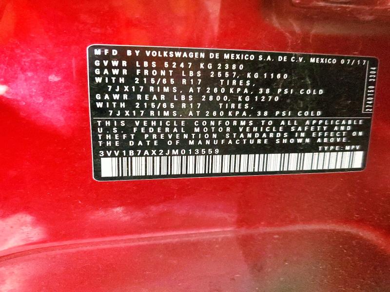 50331516 :رقم المزاد ، 3VV1B7AX2JM013559 vin ، 2018 Volkswagen Tiguan مزاد بيع