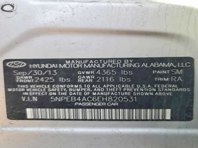 48441186 :رقم المزاد ، 5NPEB4AC6EH820531 vin ، 2014 Hyundai Sonata مزاد بيع
