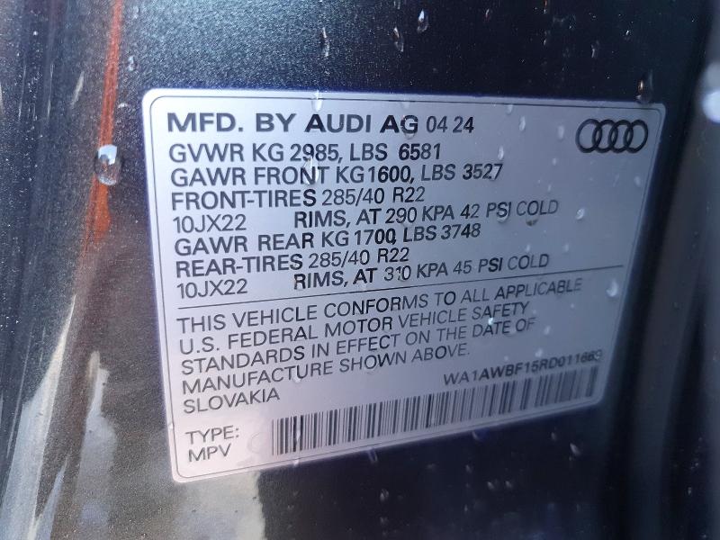 49753866 :رقم المزاد ، WA1AWBF15RD011669 vin ، 2024 Audi Sq8 مزاد بيع