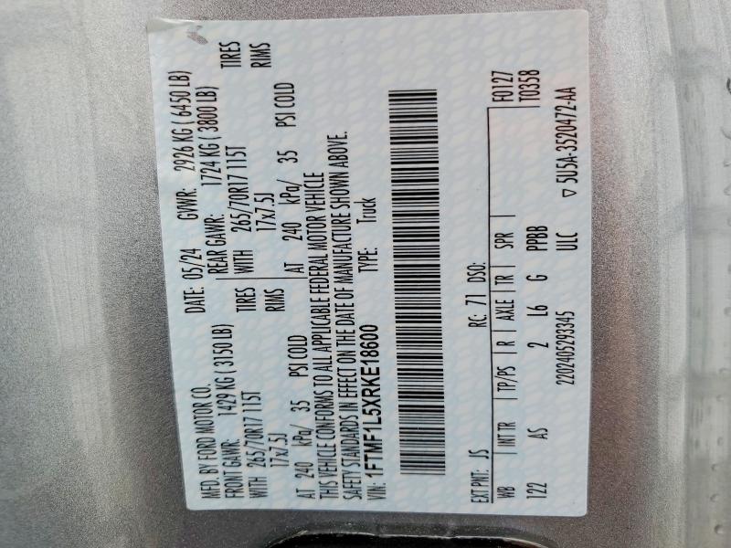 47880046 :رقم المزاد ، 1FTMF1L5XRKE18600 vin ، 2024 Ford F150 مزاد بيع