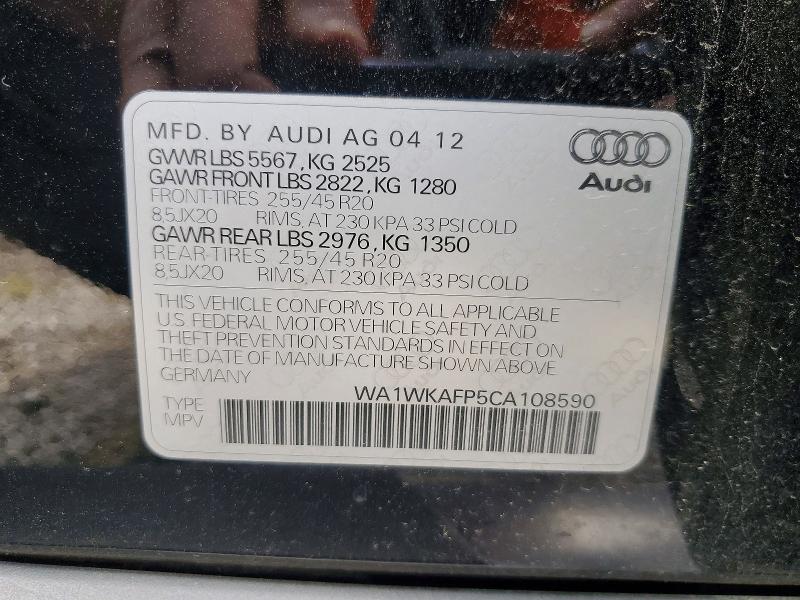 Aukcja sprzedaży 2012 Audi Q5, vin: WA1WKAFP5CA108590, numer aukcji: 49631736
