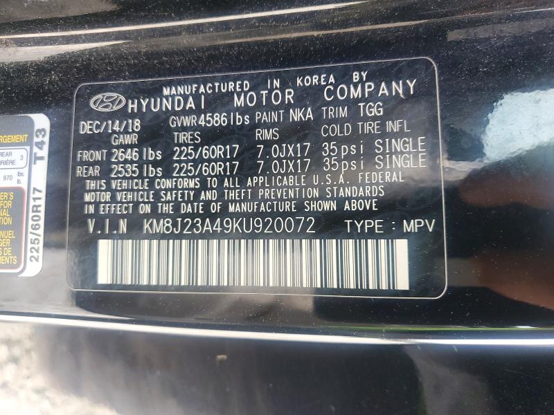 Aukcja sprzedaży 2019 Hyundai Tucson, vin: KM8J23A49KU920072, numer aukcji: 48665656