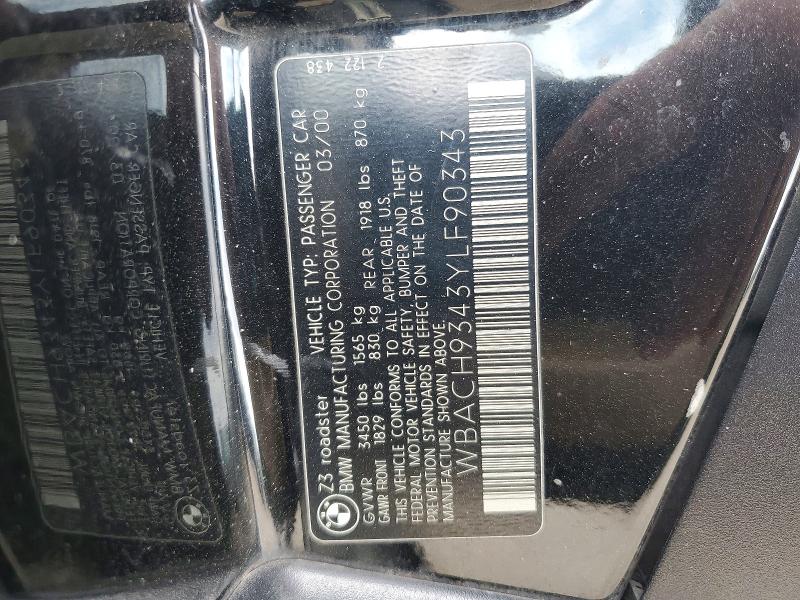 Aukcja sprzedaży 2000 Bmw Z3, vin: WBACH9343YLF90343, numer aukcji: 51239366