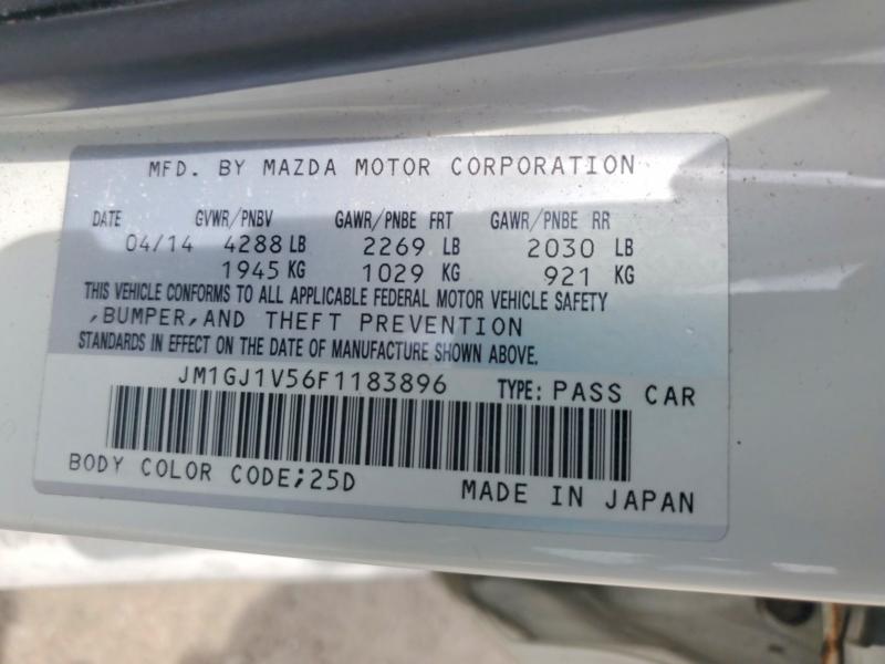 Aukcja sprzedaży 2015 Mazda 6, vin: JM1GJ1V56F1183896, numer aukcji: 51363536