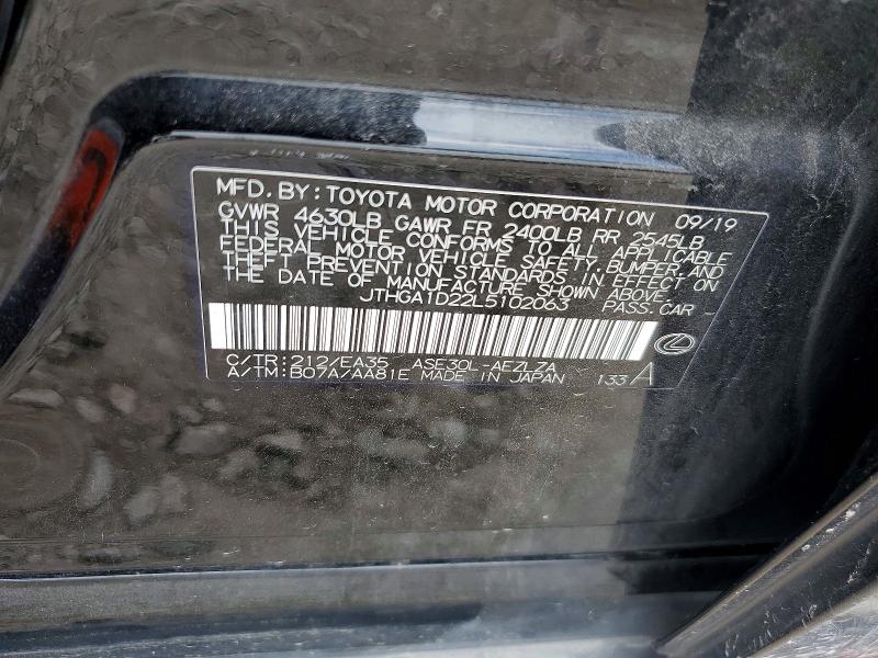 49966706 :رقم المزاد ، JTHGA1D22L5102063 vin ، 2020 Lexus Is مزاد بيع