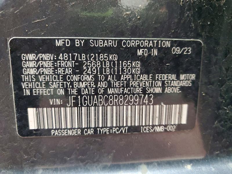 Продаж на аукціоні авто 2024 Subaru Impreza, vin: JF1GUABC8R8299743, номер лоту: 51013876