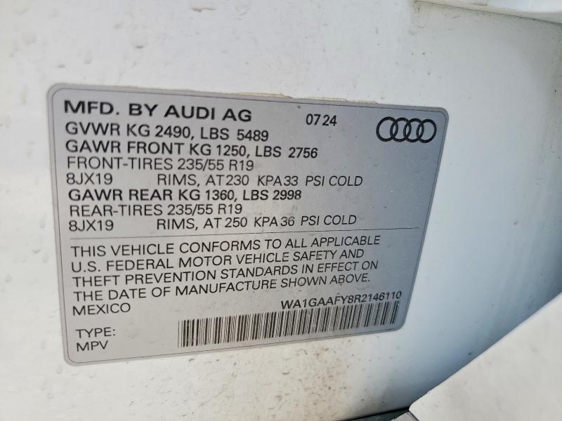 Aukcja sprzedaży 2024 Audi Q5, vin: WA1GAAFY8R2146110, numer aukcji: 50303366