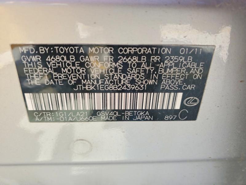 Продаж на аукціоні авто 2011 Lexus Es 350, vin: JTHBK1EG8B2439631, номер лоту: 49182466