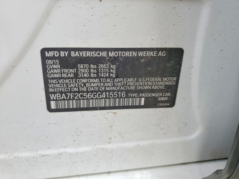 51978056 :رقم المزاد ، WBA7F2C56GG415516 vin ، 2016 Bmw 750 مزاد بيع
